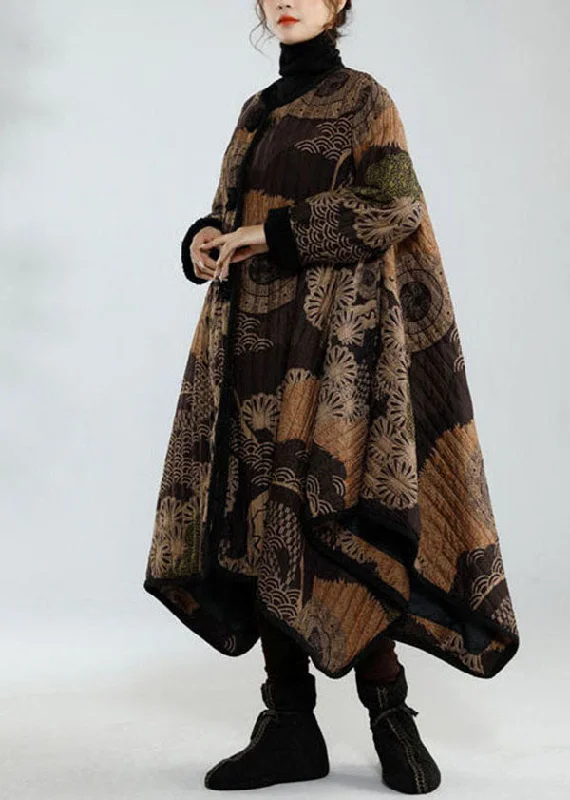 Stylish Black Asymmetrical Design Oversized Print Fine Cotton Filled Trench Coats Winter Stylish Black Asymmetrical Design Oversized Print Fine Cotton Filled Trench Coats Winter