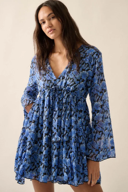 Babydoll Bouquet Floral Chiffon Bell-Sleeve Romper