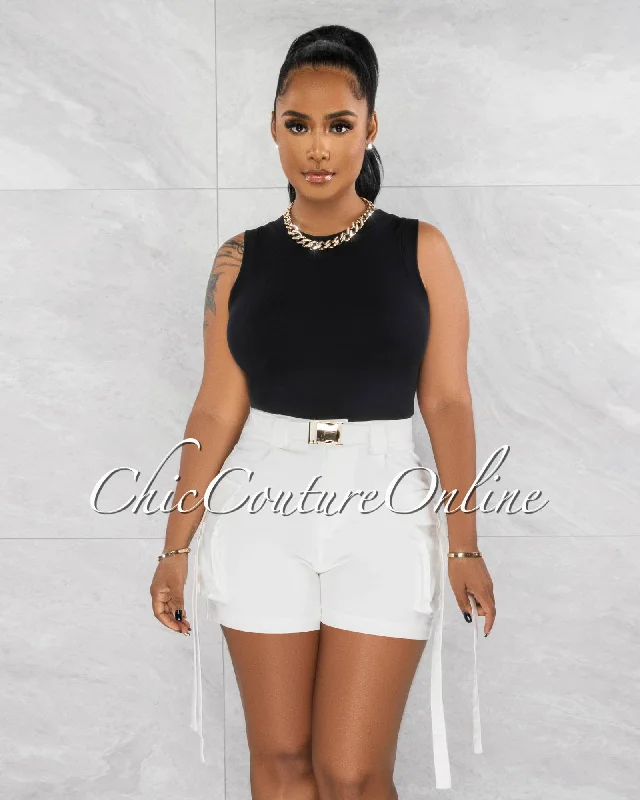 Dawna Off-White Gold Buckle Cargo Pockets Shorts