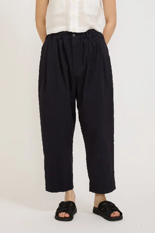 Twill Double Pleated Easy Pants Navy Womens