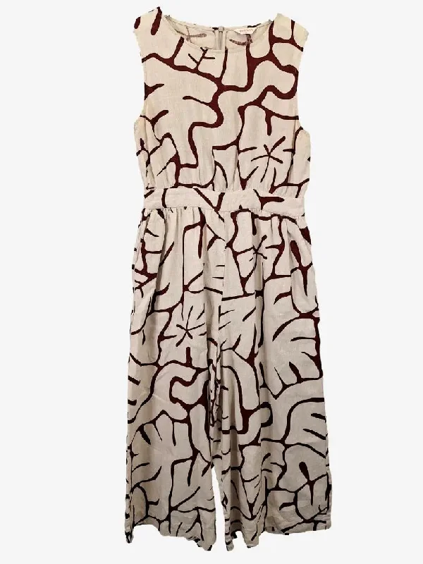 Gorman Neutral Abstract Flower Linen Jumpsuit Size 12