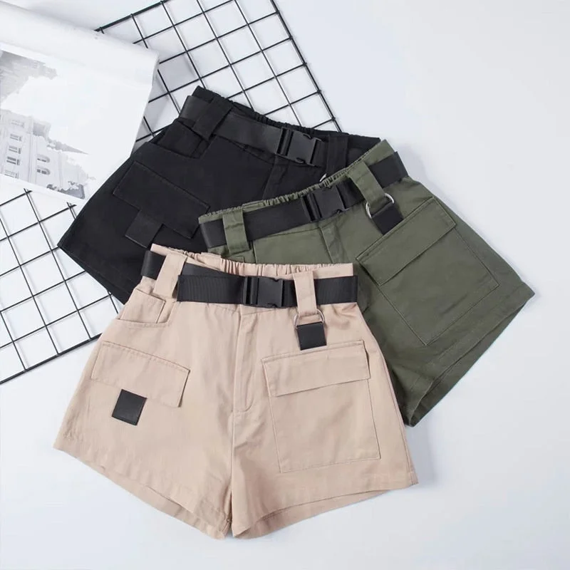High Waist Wide Leg Cargo Women's Shorts