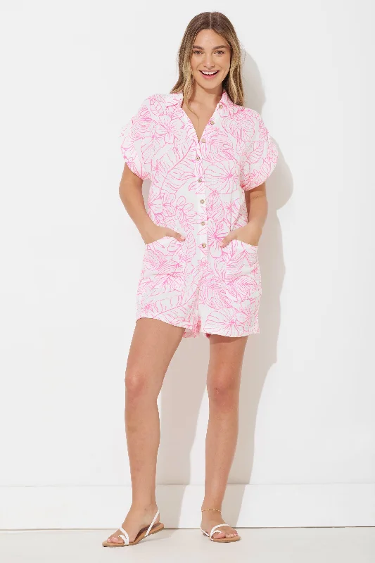 Hot Pink Printed Gauze Romper