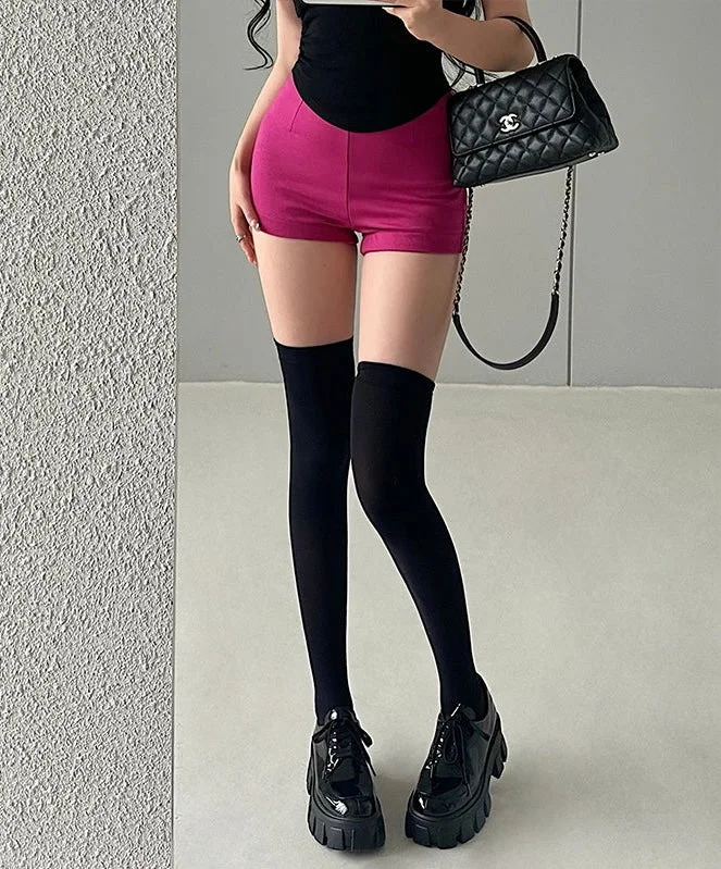 Lesly Solid Color High Waist Slim Stretch Mini Shorts