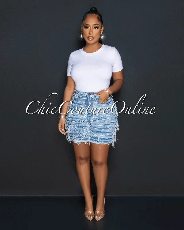 Teshi Light Blue Distressed Denim Shorts