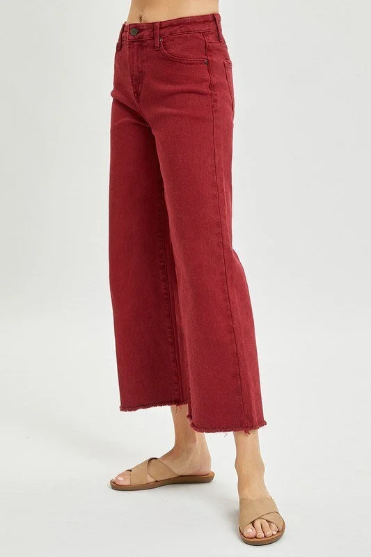 "Cheri" Wide Leg Tummy Control Jeans, Wine