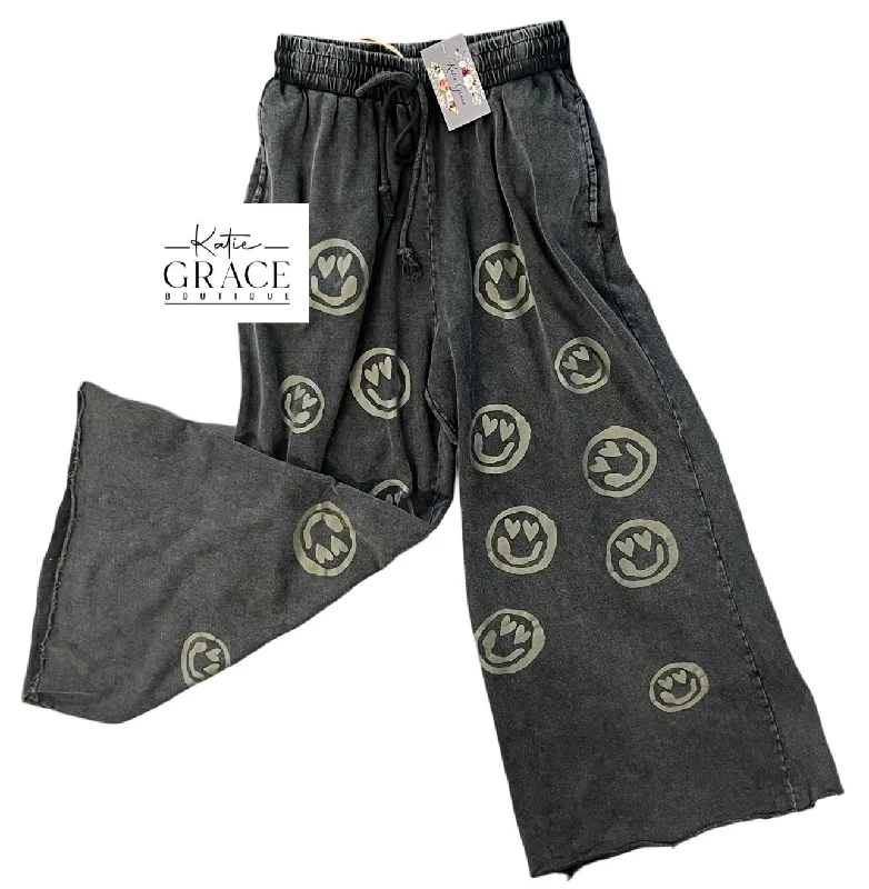 "Jessica" Mineral Washed Pants with Smileys